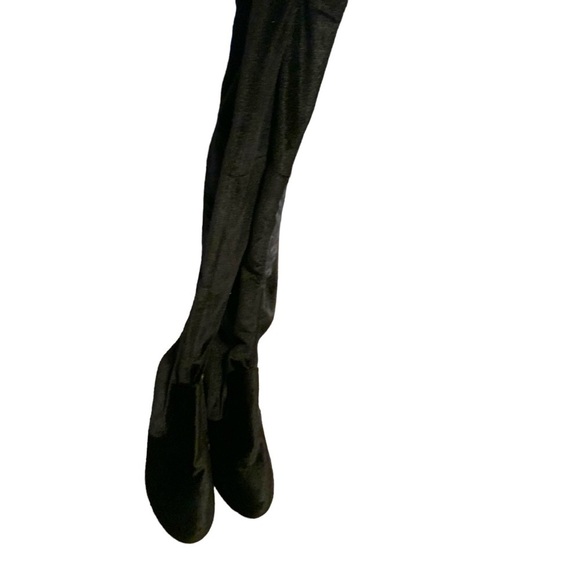 New black velvet thigh high 2” block heel boots drawstring top lightweight 8 - Picture 12 of 16